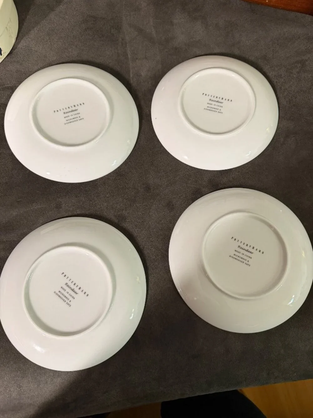 Pottery Barn Reindeer Appetizer Plates Set Of 4 Porcelain Holiday